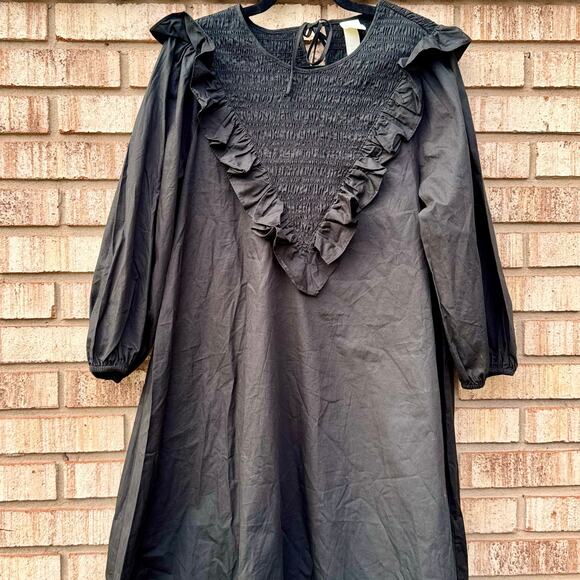 H&M Trend Conscious Short A-LIne Black Ruffle-trimmed Medium Cotton Dress - Picture 7 of 16